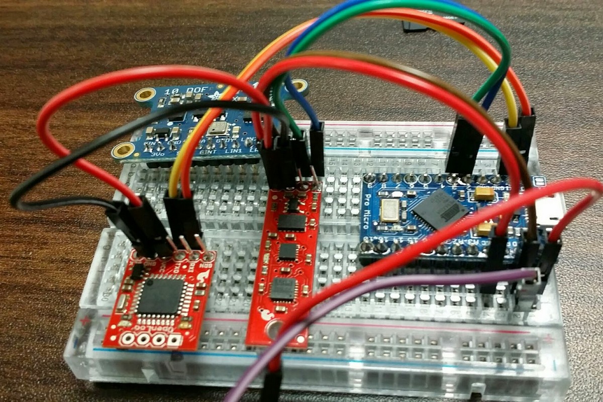 Microcontroller and sensor circuits on a breadboard