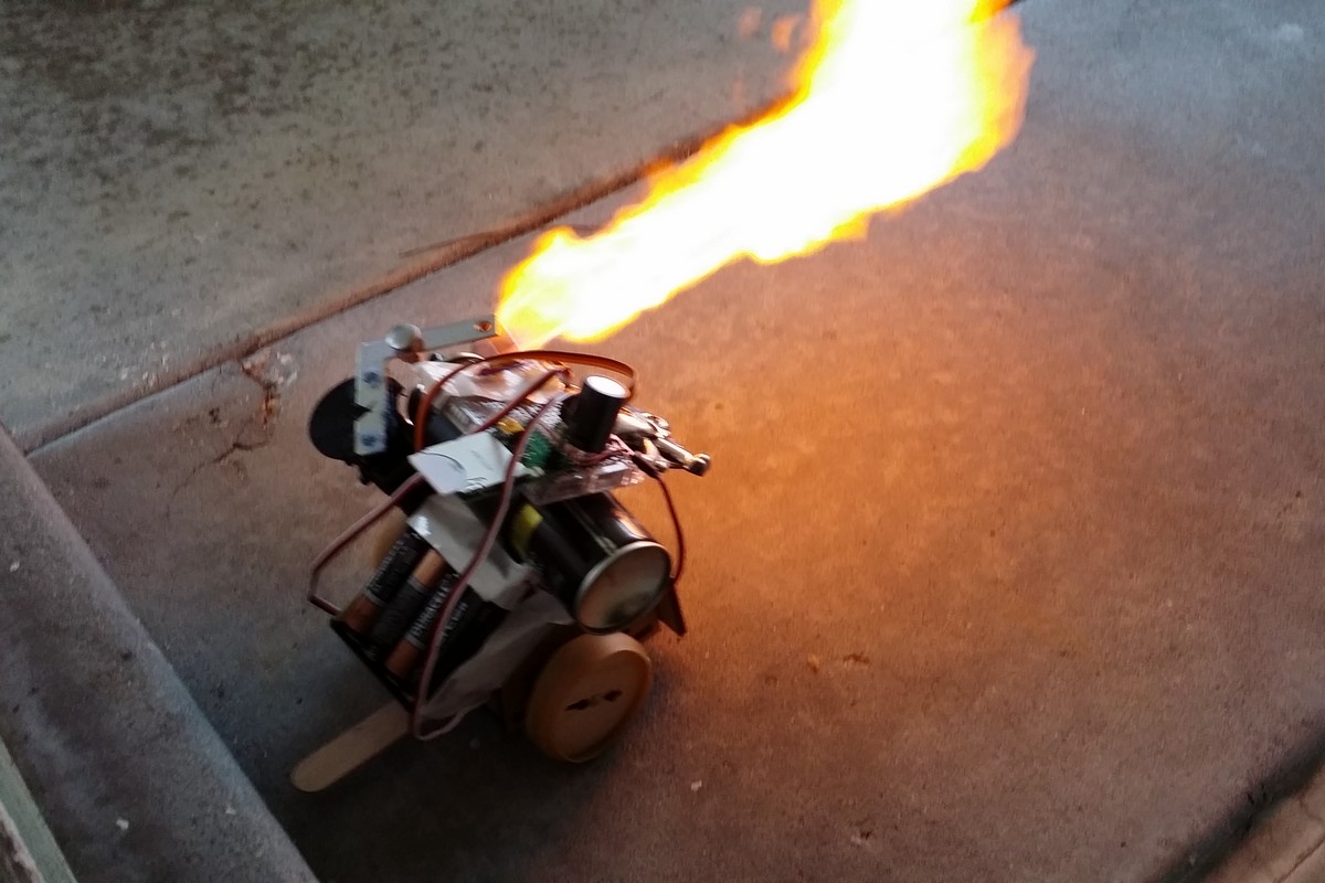 small robot shooting fire